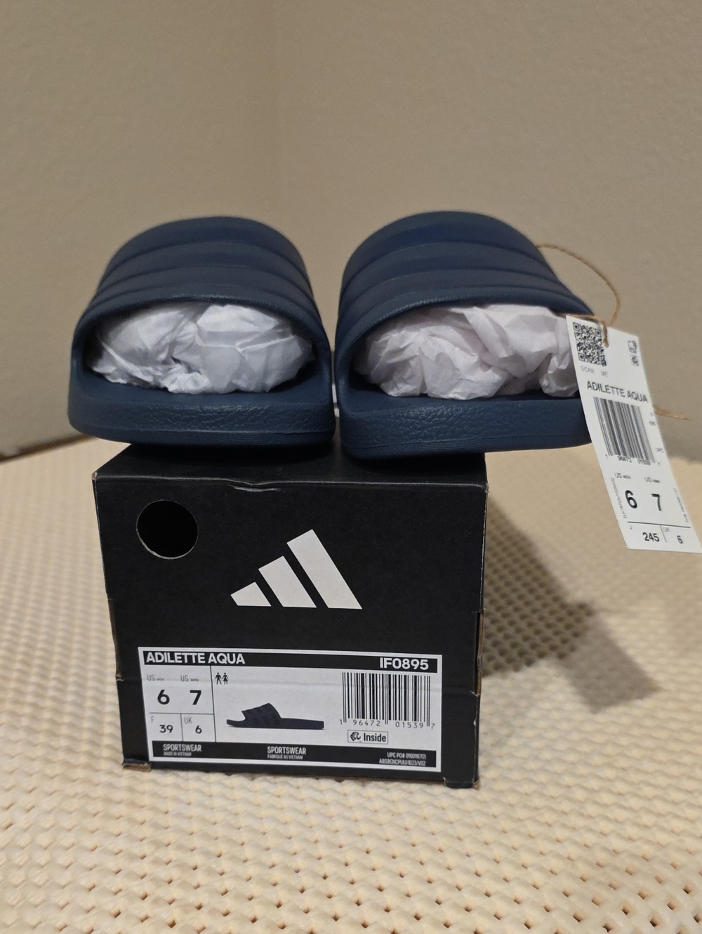 adidas Adilette Aqua Slides in Dark Blue 6M/7M